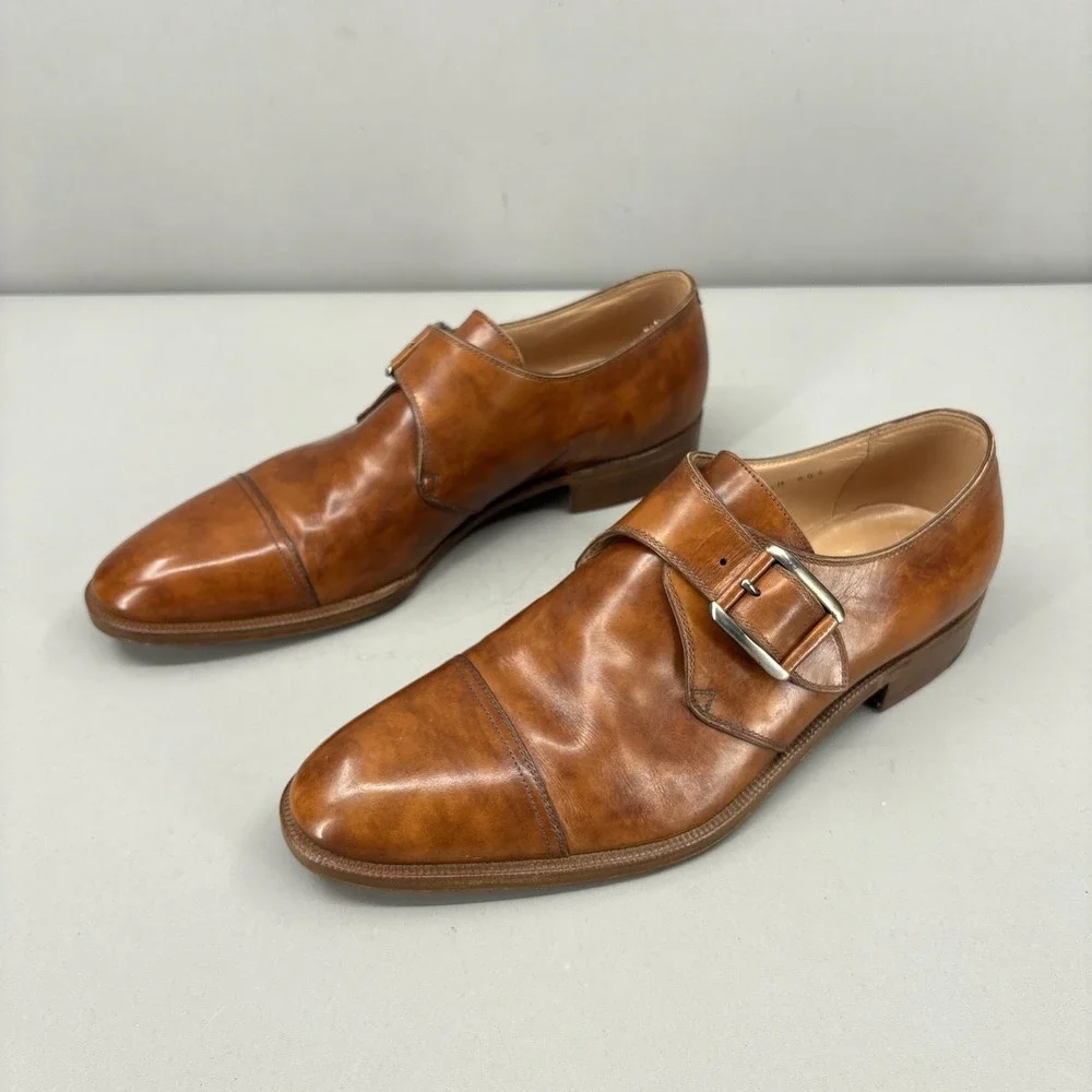 Gravati‎ Shoes Mens Size 8.5 Leather Monk Strap Cap Toe Dress Handmade Italy NEW